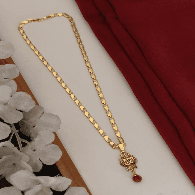 Bageshwar dham Fancy Gold Plated Long CHAIN-PENDANLE & Gold Rudraksha Bracelet For Man's and Boy's (COMBO PACK OF 2 PIC) view 8