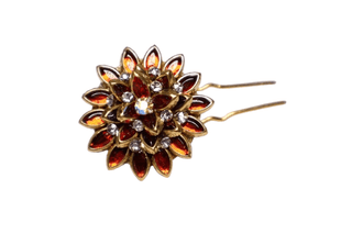 Elegant Floral Stone Studded Hair Pin – Red & Gold