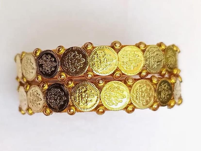 oxidized gold plated coin shape metal bangles view 2