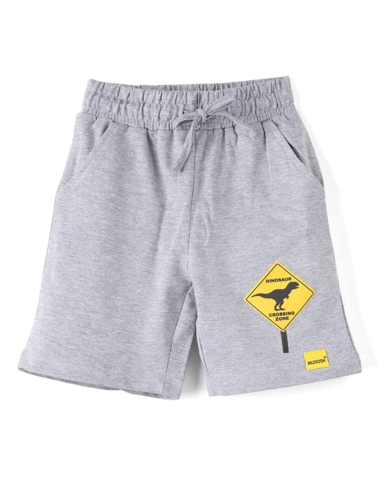 Boys Shorts Cotton French Terry Grey Heather Melange Dino Crossing Zone