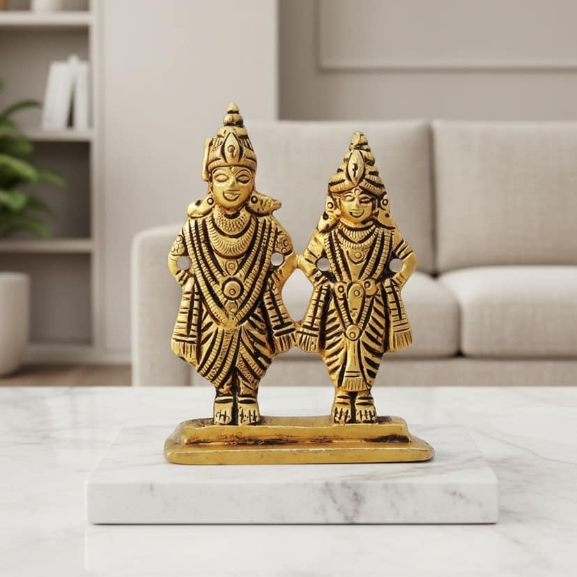 Brass Rukmini Vitthal Idol � Pandharpur Vithoba Brass God Decorative Murti, Height : 2.7 Inch (BSMAS1468 C)