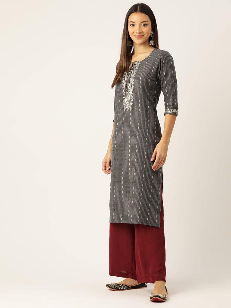 Ethnic Motifs Embroidered Kantha Work Kurta view 2