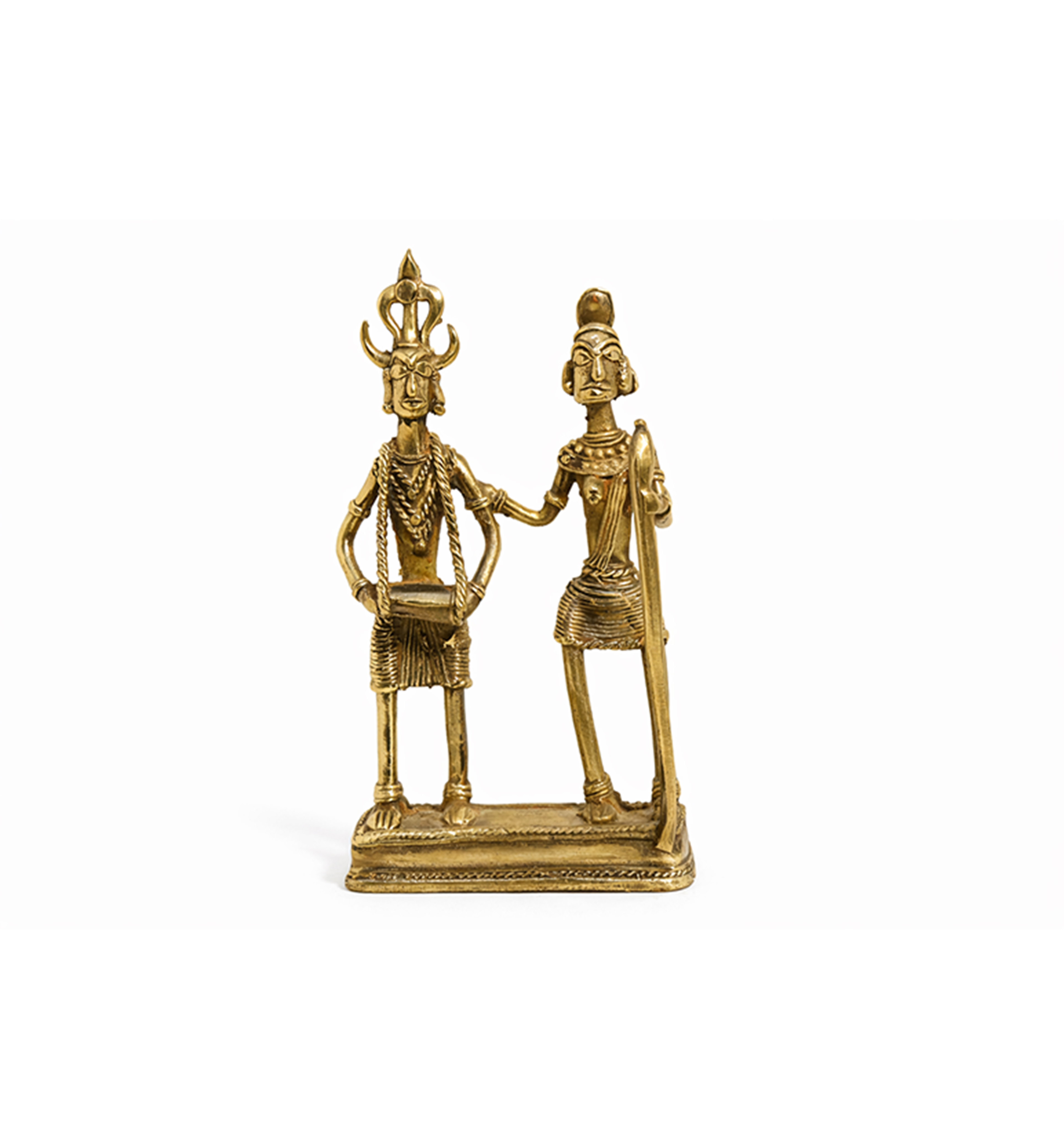 Handcrafted Brass Tribal Folk Dance Couple Showpiece – Traditional Bhareva Bell Metal Art view 2