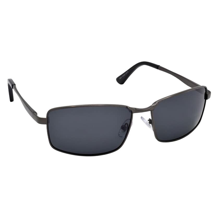 Stylish Wrap-around Full-Frame Metal Polarized Sunglasses for Men and Women | Black Lens and Grey Frame | HRS-KC1004-GRY-BK-P view 2