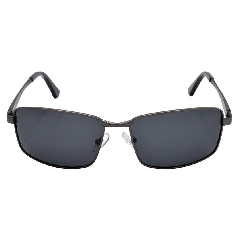 Stylish Wrap-around Full-Frame Metal Polarized Sunglasses for Men and Women | Black Lens and Grey Frame | HRS-KC1004-GRY-BK-P view 3