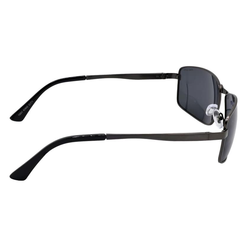 Stylish Wrap-around Full-Frame Metal Polarized Sunglasses for Men and Women | Black Lens and Grey Frame | HRS-KC1004-GRY-BK-P view 4