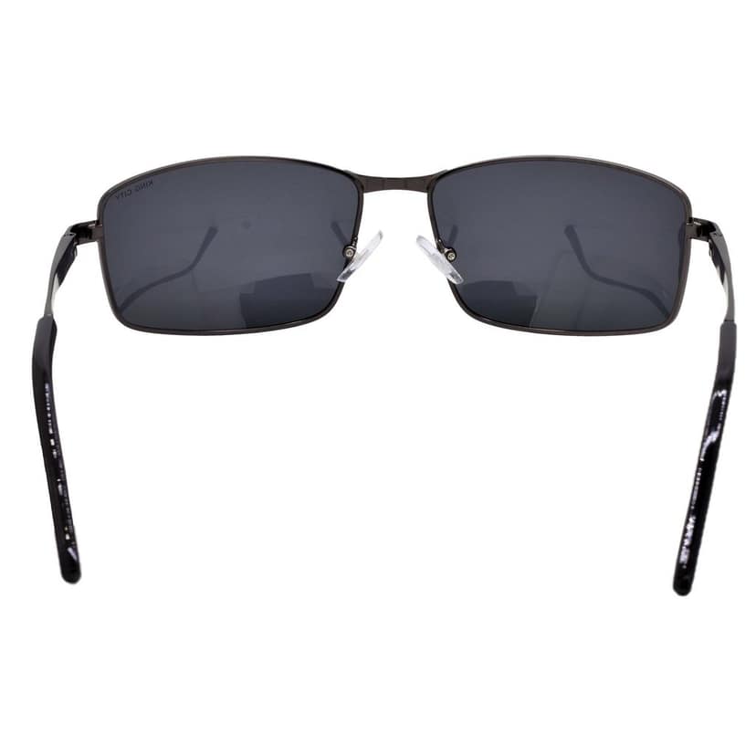 Stylish Wrap-around Full-Frame Metal Polarized Sunglasses for Men and Women | Black Lens and Grey Frame | HRS-KC1004-GRY-BK-P view 6