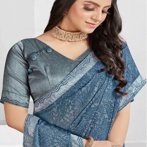 Digital Printed Georgette Saree in Blue view 2
