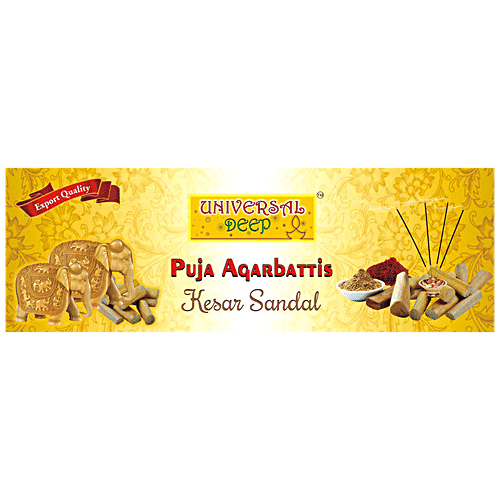 Universal Deep Puja Agarbattis/Incense Sticks - Kesar Sandal, Aromatic Fragrance, Long Lasting, 95 g (69 pcs)