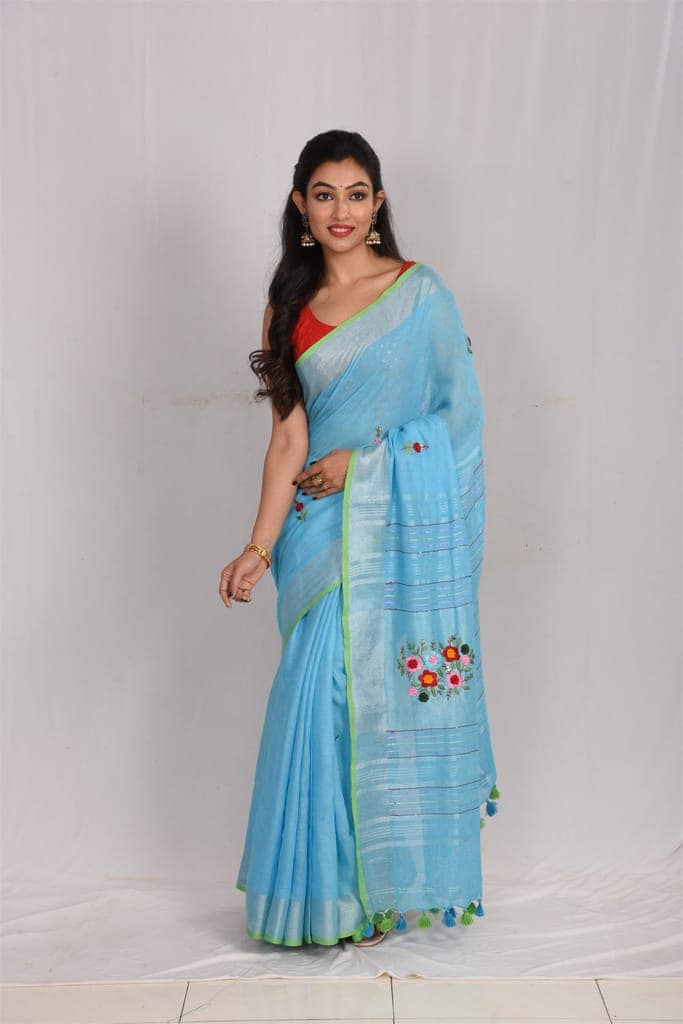 Jharcraft Linen Saree with hand embroidery(SA03038) view 2