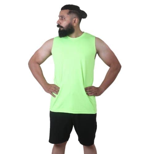 Men's Gym Sleeveless T-Shirt Neon Green - Drifit, Quick Dry Sports Tank Top, Sando Vest view 6