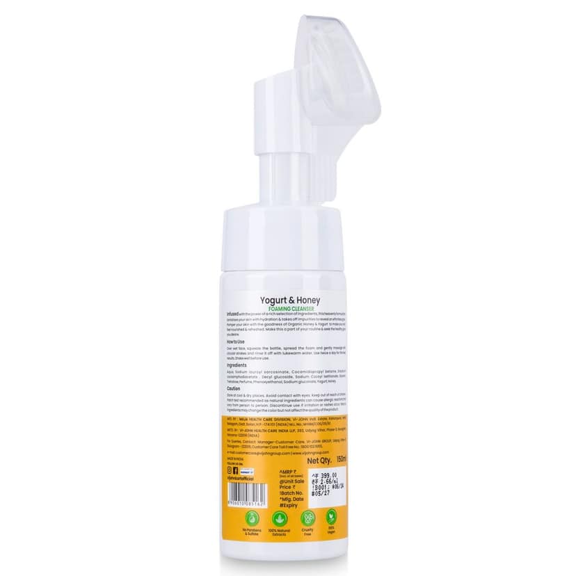 VI-JOHN PRAKRITIK Yogurt & Honey Foaming Face wash Restores glow, Made With 100% Natural Bio Actives - 150ml Face Wash (150 ml) view 2