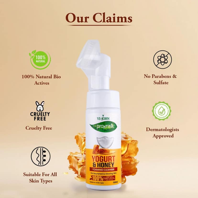 VI-JOHN PRAKRITIK Yogurt & Honey Foaming Face wash Restores glow, Made With 100% Natural Bio Actives - 150ml Face Wash (150 ml) view 4