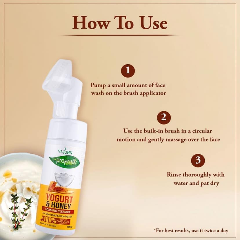 VI-JOHN PRAKRITIK Yogurt & Honey Foaming Face wash Restores glow, Made With 100% Natural Bio Actives - 150ml Face Wash (150 ml) view 5