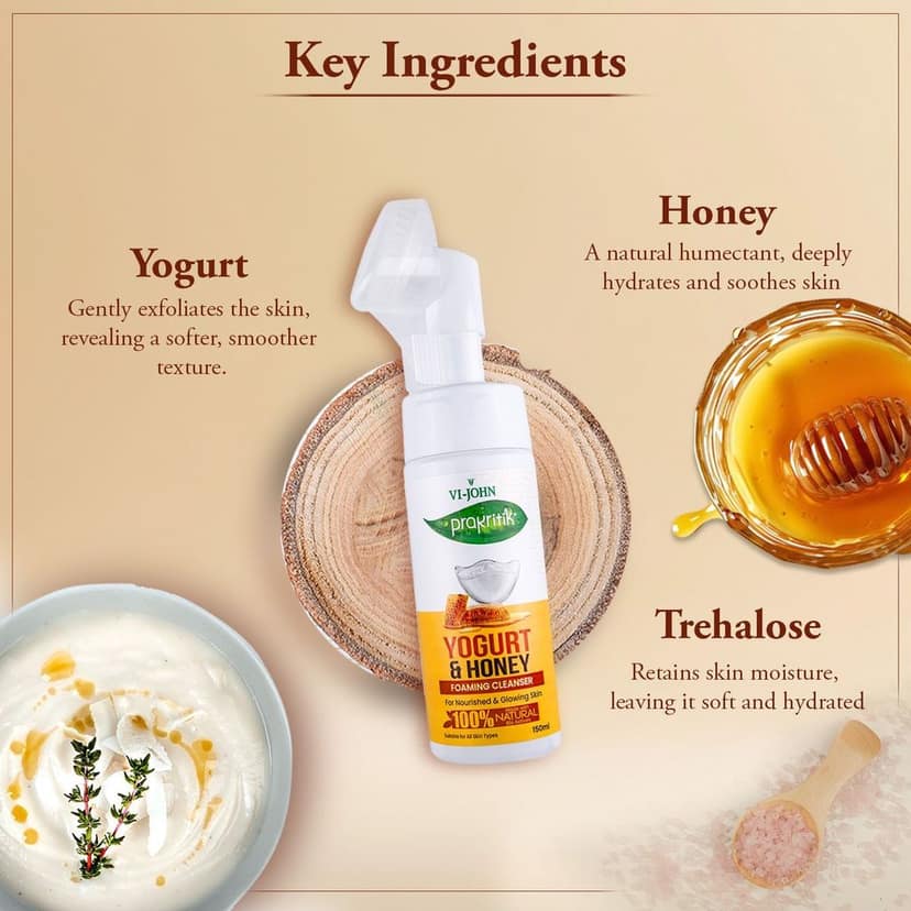 VI-JOHN PRAKRITIK Yogurt & Honey Foaming Face wash Restores glow, Made With 100% Natural Bio Actives - 150ml Face Wash (150 ml) view 6