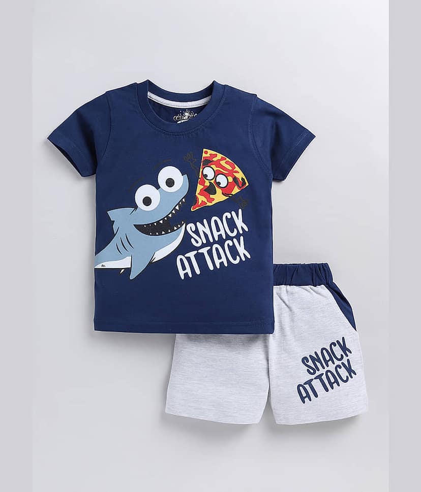 CUTOPIES Pack of 1 Boys Cotton Blend T-Shirt & Shorts Set ( Blue )