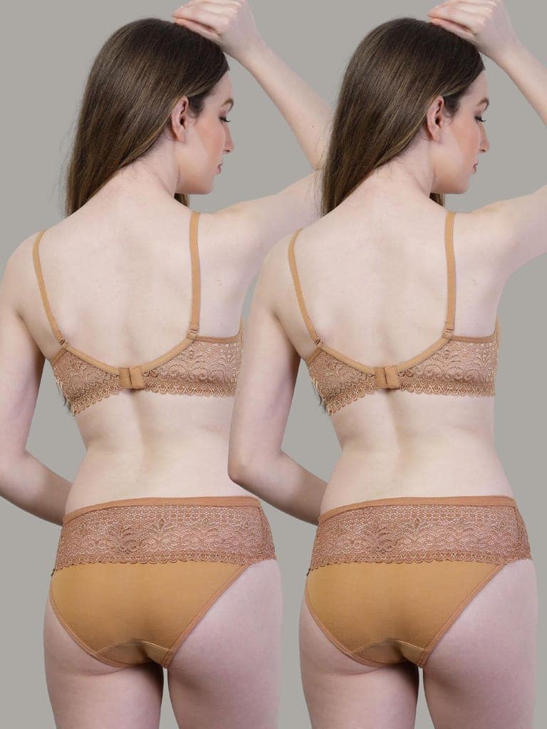 Pack of 2 Cotton Lace Bra Panty Set | Women�s Padded Lingerie Innerwear view 3