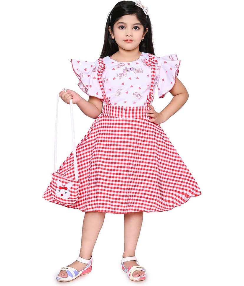 M.MONGELA DRESSES Cotton Blend Fit And Flare Dress For Girls ( Pack of 1 , Red )
