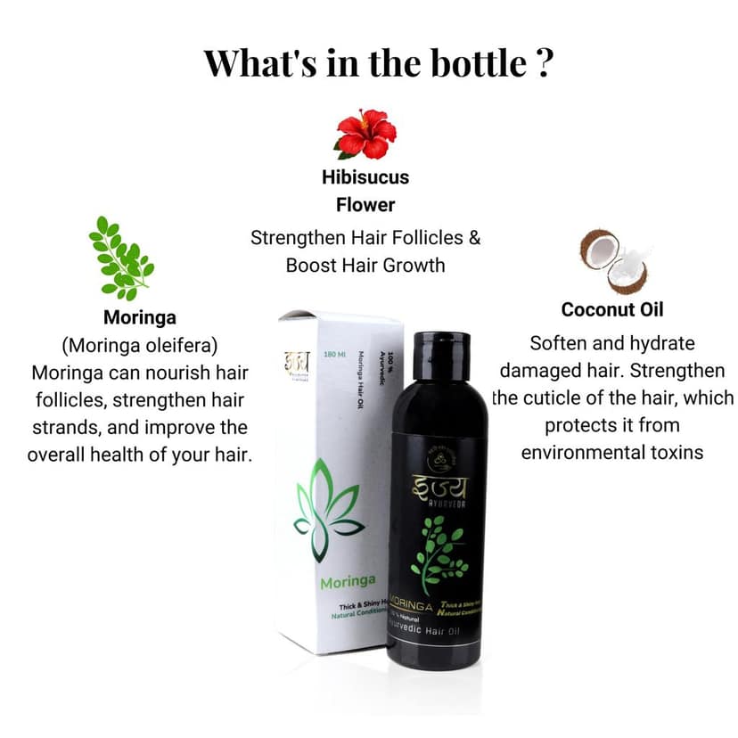 Ijya Ayurveda Moringa Miracle Ayurvedic Hair Oil - Promotes Thick & Shiny Hair | Natural Conditioning with Moringa, Curry Leaves, Coconut Oil & Hibiscus | 100% Natural view 4