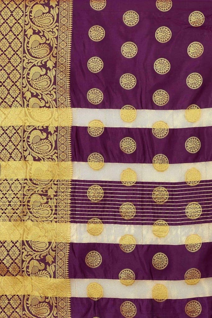 Women's Banarasi Soft Silk Golden Touch Woven Wine Saree view 5