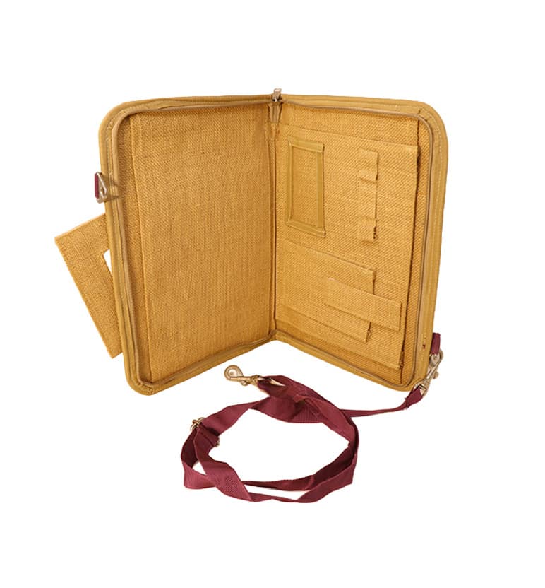 Hancrafted Natural Jute bag with Maroon Handle view 2