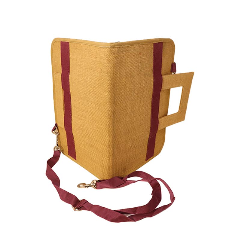 Hancrafted Natural Jute bag with Maroon Handle view 3
