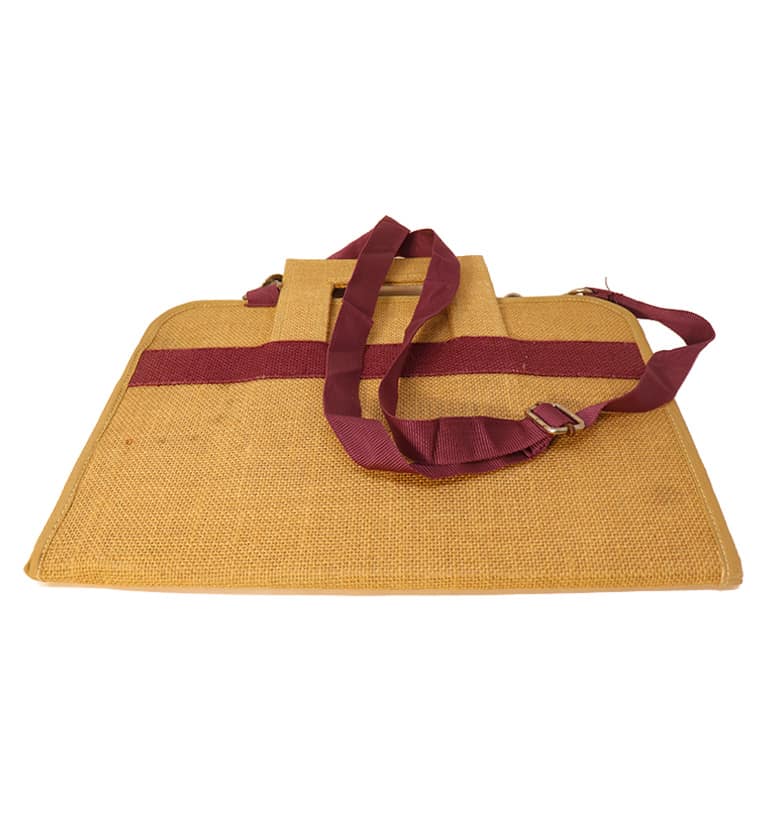 Hancrafted Natural Jute bag with Maroon Handle view 5