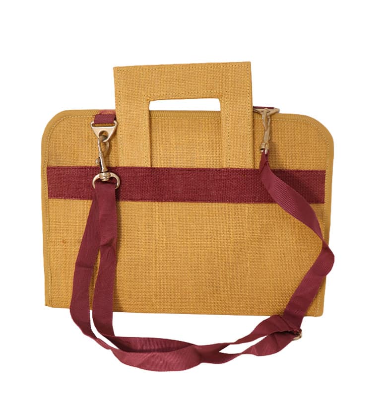 Hancrafted Natural Jute bag with Maroon Handle view 6