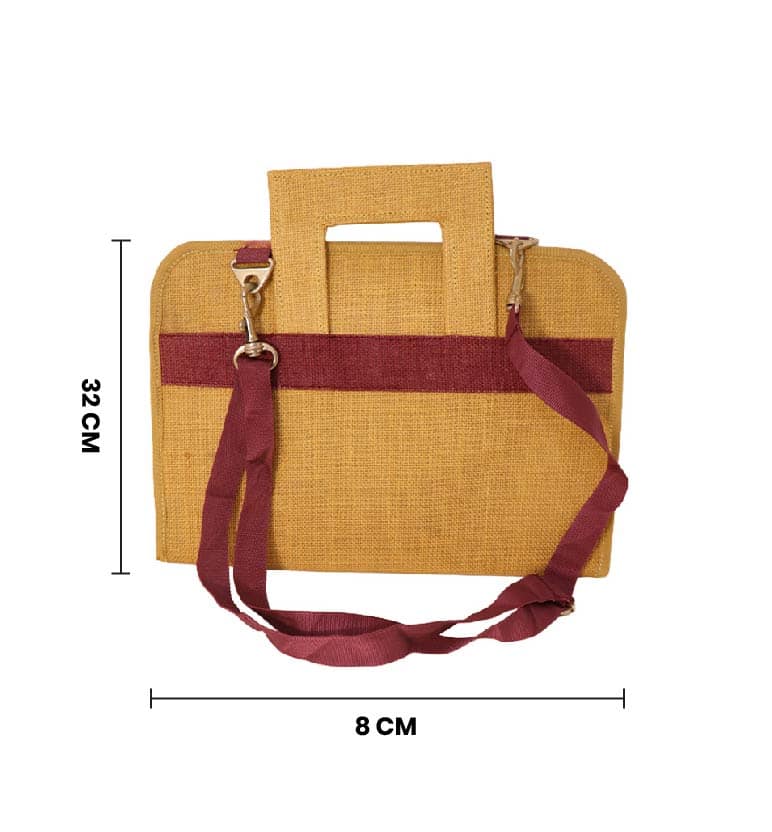 Hancrafted Natural Jute bag with Maroon Handle view 7