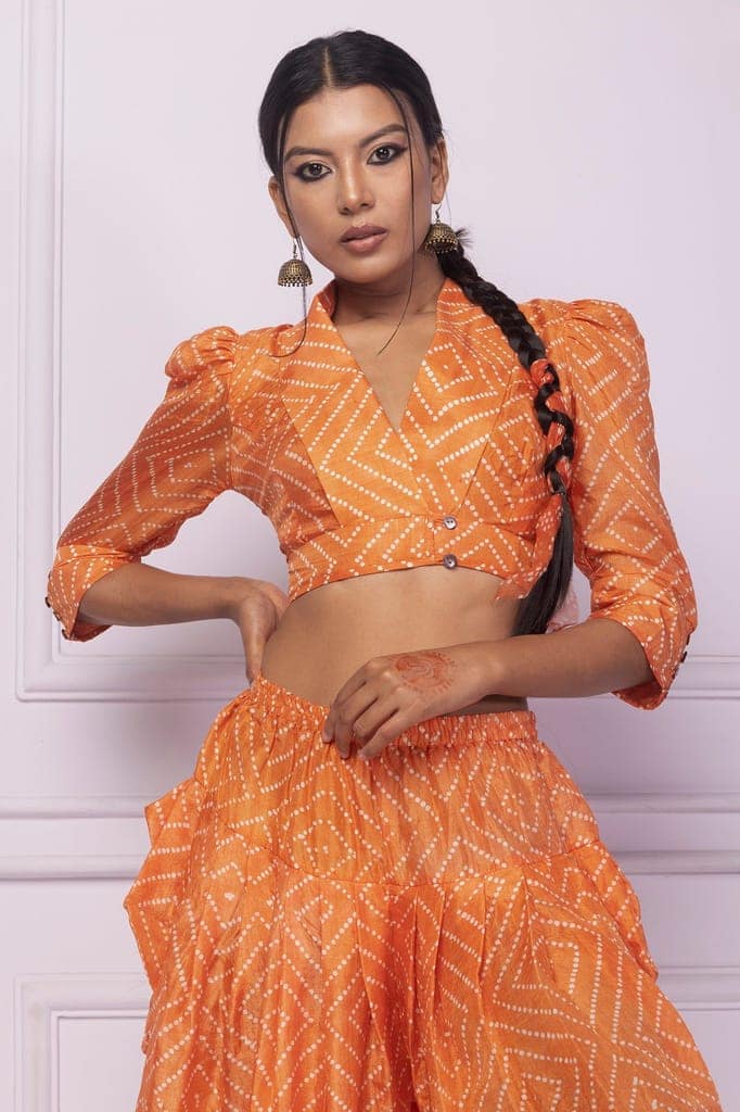 Orange Printed Dhoti Pant view 3