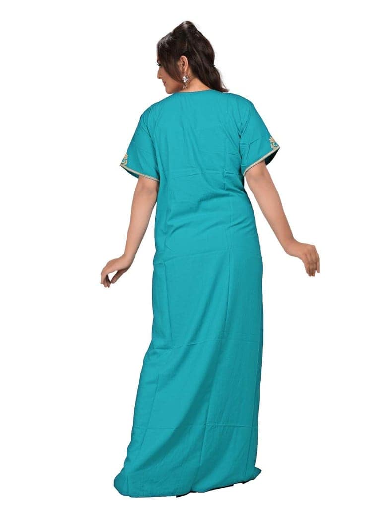 VALENCIA SLEEPWEAR Plain Embroidery Gown Maxi Nightwear Nighty Lizzy Bizzy Soft Fabric (XX_Large, Sky Blue) view 4