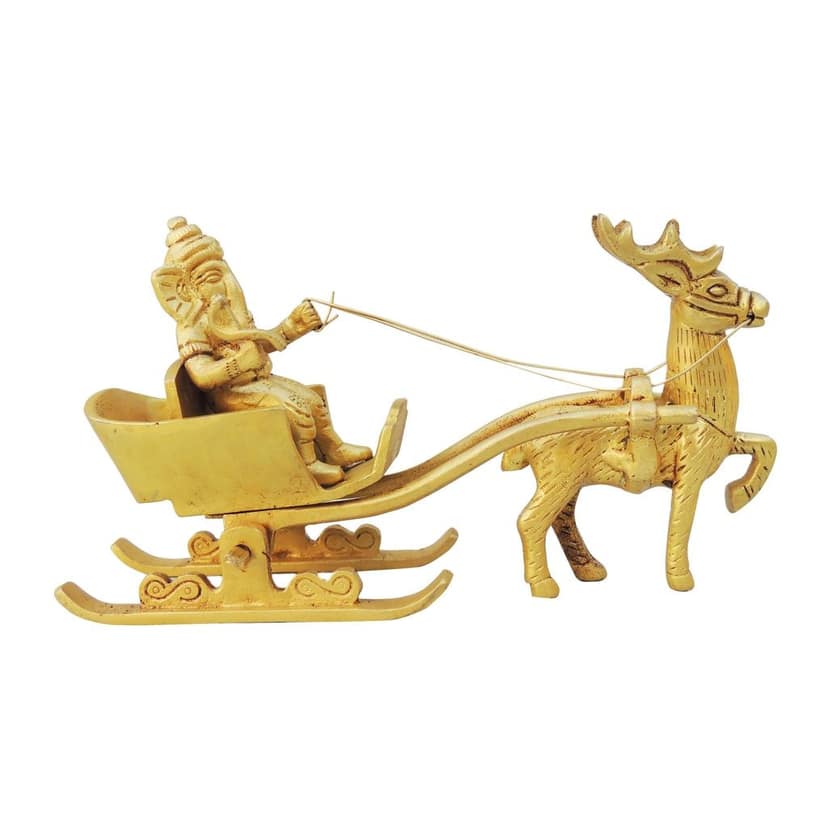 Brass Ganesh Rath Idol - Traditional Religious Showpiece, Height : 4 Inch (BSMAS1260 A) view 2