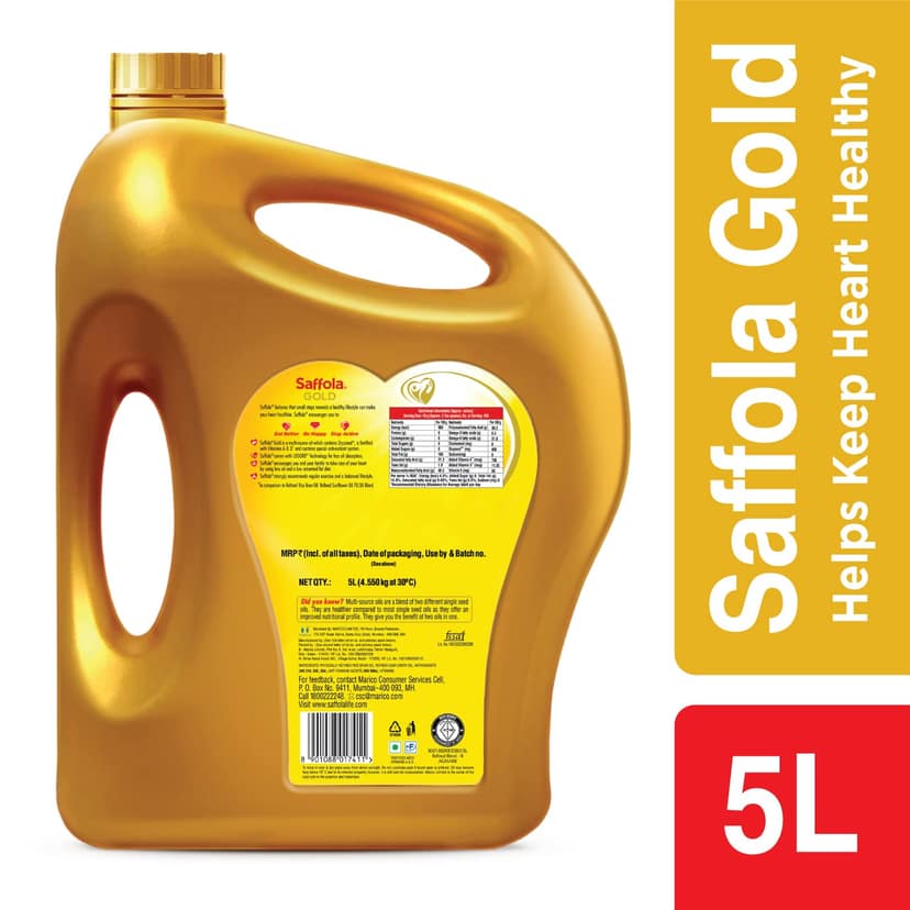 Saffola Gold Blended Edible Vegetable Oil, 5 L Can view 2
