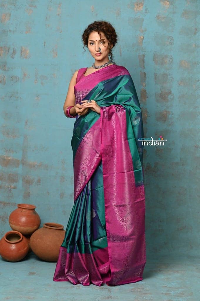Anokhi ~ Handloom Pure Soft Silk Saree with Designer Pallu ~ Peacock Green (Limited Edition) view 2
