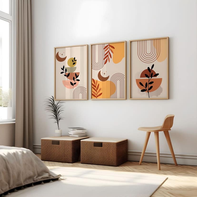 Rustic Charm Set of 3 Boho Wall Art for Living room, Bedroom, Office and Hotel | Mid Century Floral|13 x 18 inches (A3)|Beige view 2