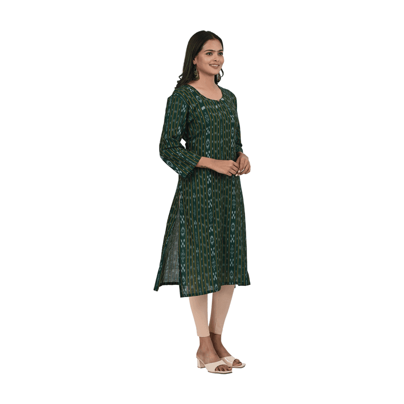 GUENDICHA HAAT Sambalpuri Certified Handloom Women's Pure Cotton Kurta view 3