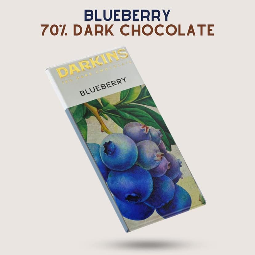 DARKINS Dark Chocolate | 70% Chocolate Blueberries | 70% Chocolate Single Origin | Gluten-free | Hand Crafted Chocolate | Unrefined Cane Sugar | Natural Chocolate Bar | Pack Of 2 view 3