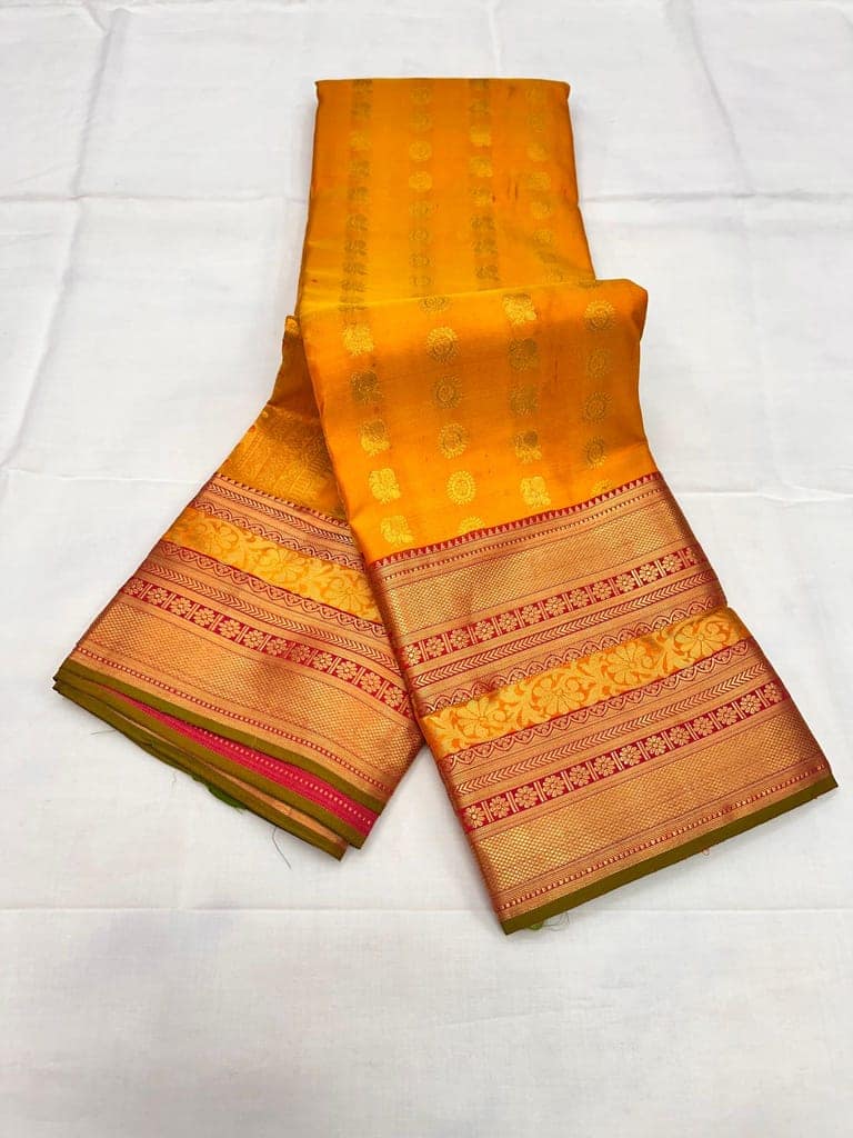 Yellow with Dark Pink Color Saree Has Double Butta Design with Unstitched Blouse view 2