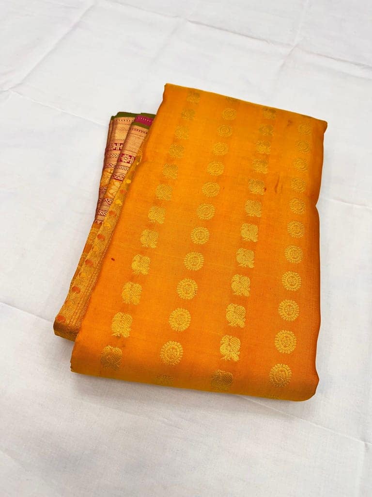 Yellow with Dark Pink Color Saree Has Double Butta Design with Unstitched Blouse view 3