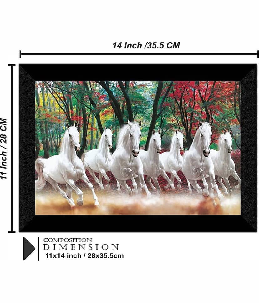 SNDArt Vastu seven running horse painting with Frame For Home Décor Gift Items 11 x 14 inch view 2