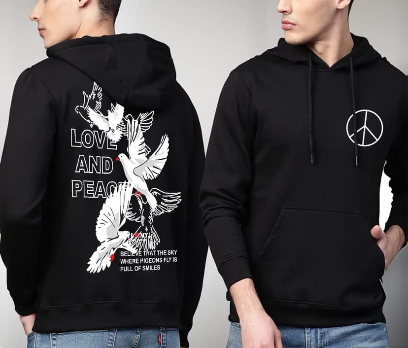 SCOTT FINCHER Black Hoodie with "Love and Peace" Graphic Design : AA(RSHOD)BLACK_217 view 3