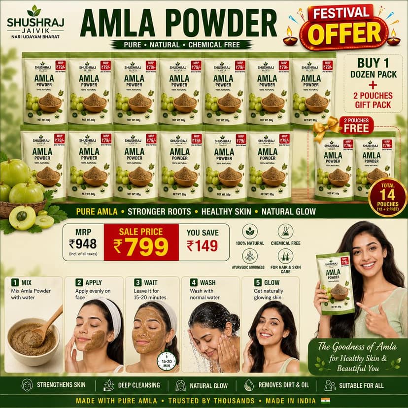 SHUSHRAJ JAIVIK Amla Powder Pack of 12 + Get 2 Free | 80g Each | Total 1120g view 7