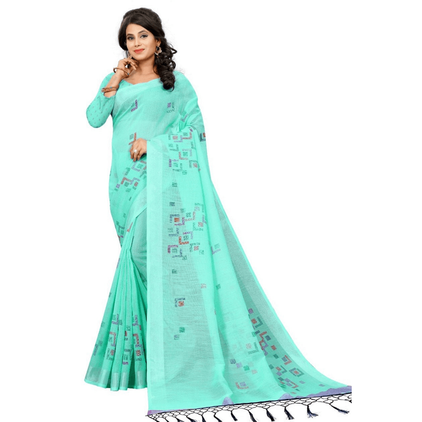 TheHangr Women's Simple Design Saree With Blouse Piece - Light Green