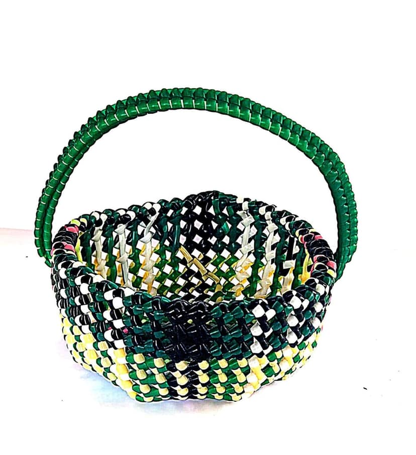 Handwoven Green Plastic wire temple Basket