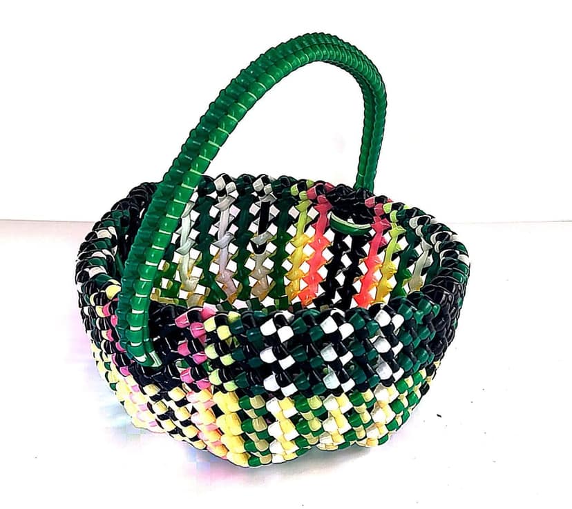 Handwoven Green Plastic wire temple Basket view 2