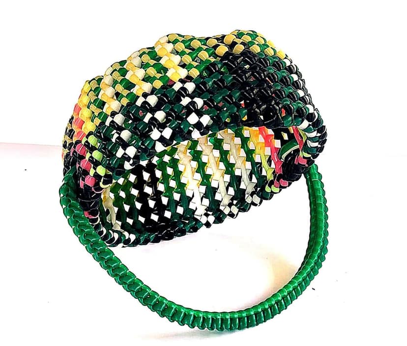 Handwoven Green Plastic wire temple Basket view 3