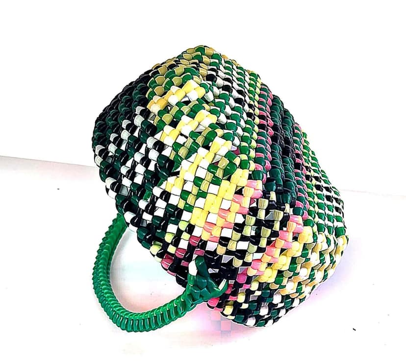 Handwoven Green Plastic wire temple Basket view 4