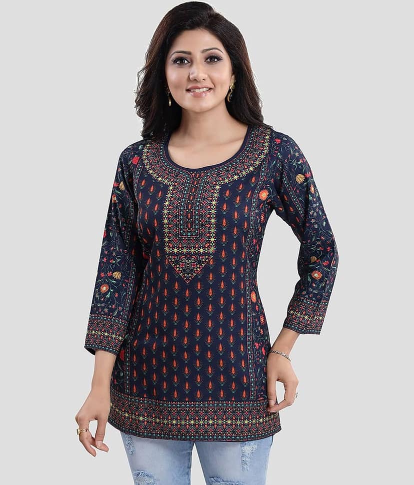 Meher Impex - Blue Crepe Women's Tunic ( Pack of 1 )