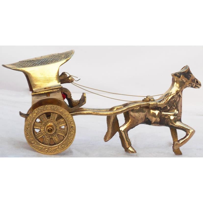 Antique Finish Brass Horse Cart Showpiece For Living Room Decor, Height : 3.5 Inch (ZMAS367 E) view 2