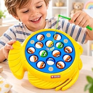 Premium Electronic Fishing Game for Kids|Rotating Fish Catching Toy with 15 Fish & 4 Magnetic Rods|Fun Interactive Board Game for Boys & Girls